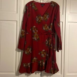 New Look Front Wrap Burgundy Floral Dress
